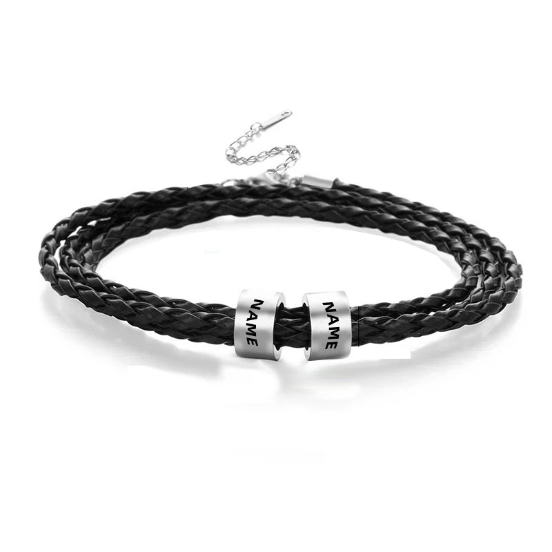 Fishhook Personalized Leather Bracelet Family Gift
