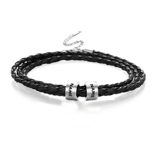 Custom Fishhook Leather Bracelet Family Names Stainless Steel Jewelry