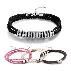 Custom Fishhook Leather Bracelet Family Names Stainless Steel Jewelry