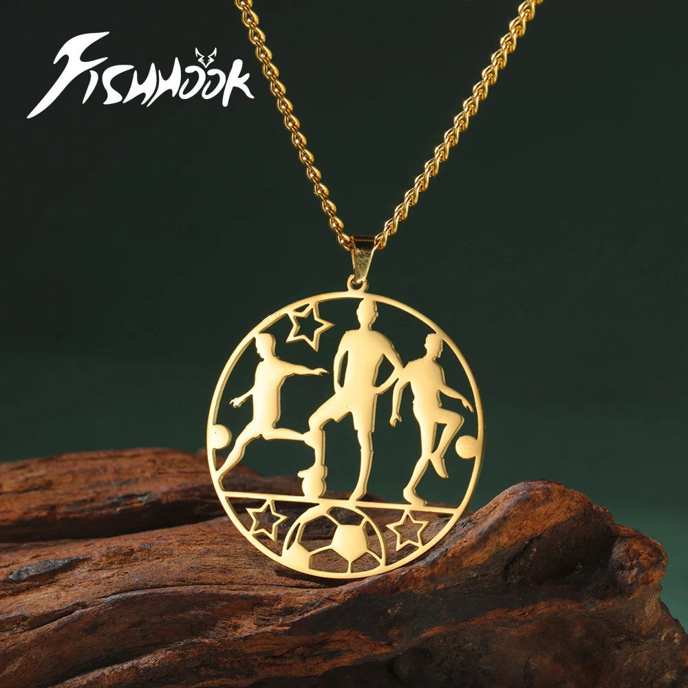 Soccer Necklace Fishhook Pendant Stainless Steel Jewelry