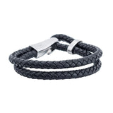 Fishhook Men's Stainless Steel Leather Woven Bracelet