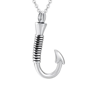 Stainless Steel Fish Hook Cremation Urn Necklace Pendant