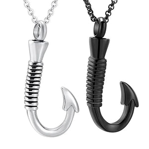 Stainless Steel Fish Hook Cremation Urn Necklace Pendant