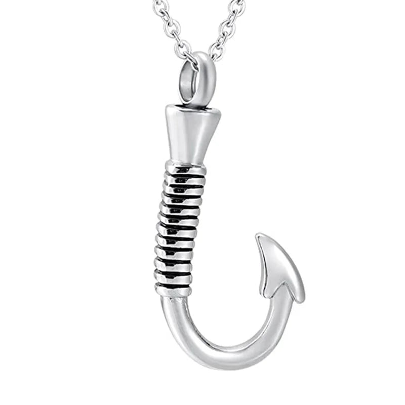 Stainless Steel Fish Hook Cremation Urn Necklace Pendant