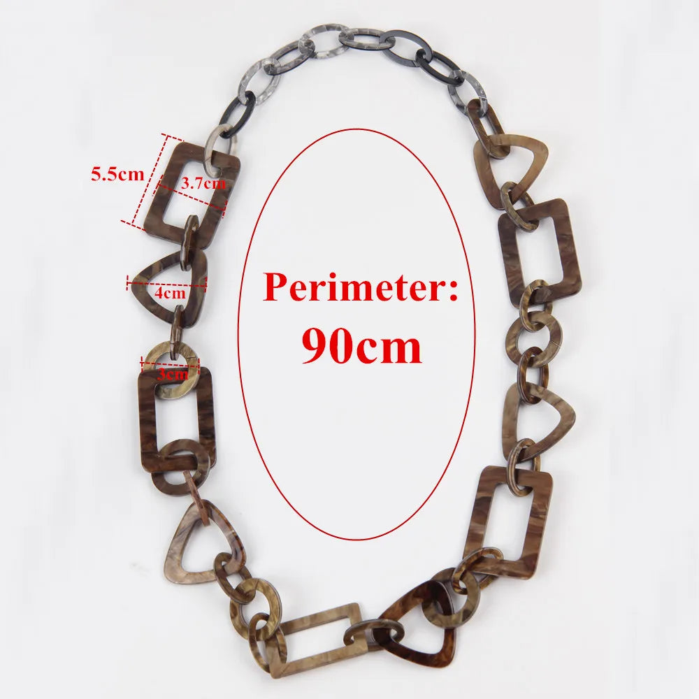 Vintage Acrylic Geometric Necklace Big Chain Link Collar Long Jewelry