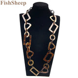 Vintage Acrylic Geometric Necklace Big Chain Link Collar Long Jewelry