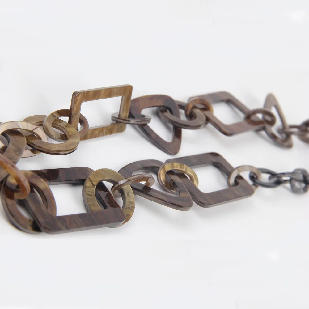 Vintage Acrylic Geometric Necklace Big Chain Link Collar Long Jewelry