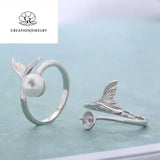 S925 Sterling Silver Fishtail Pearl Ring Settings Mountings Female Adjustable