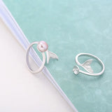 S925 Sterling Silver Fishtail Pearl Ring Settings Mountings Female Adjustable