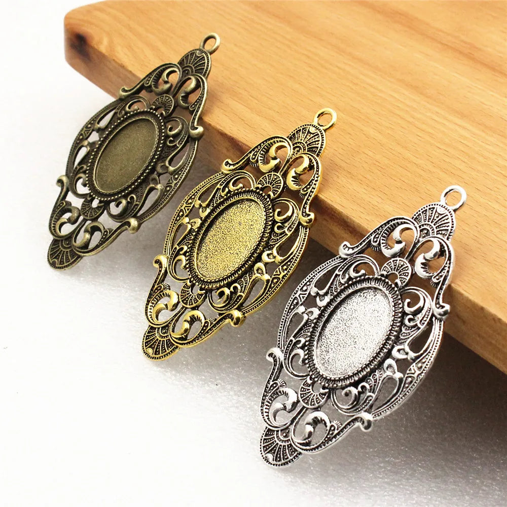 Vintage Glass Cameos Frame Settings Bezel Tray for DIY Necklace Making 5pcs/lot