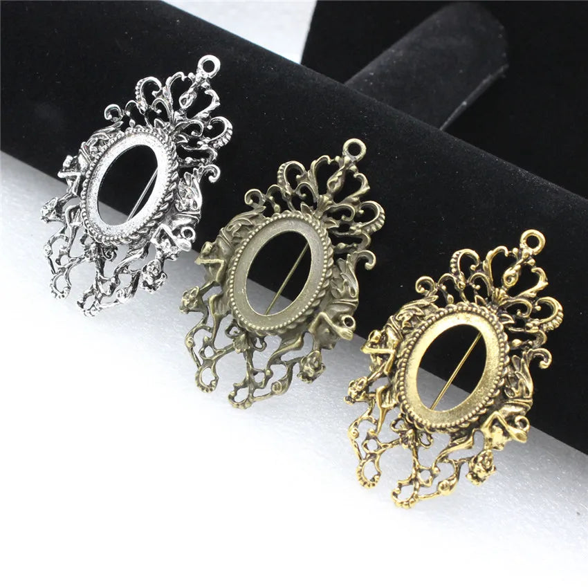 Vintage Oval Brooch Blank Setting Bezel Tray Base Mermaid Cabochons 5pcs/lot