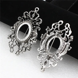 Vintage Oval Brooch Blank Setting Bezel Tray Base Mermaid Cabochons 5pcs/lot