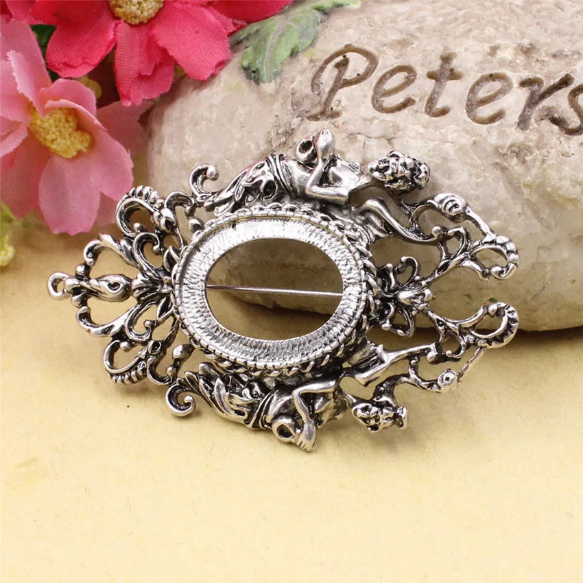 Vintage Oval Brooch Blank Setting Bezel Tray Base Mermaid Cabochons 5pcs/lot