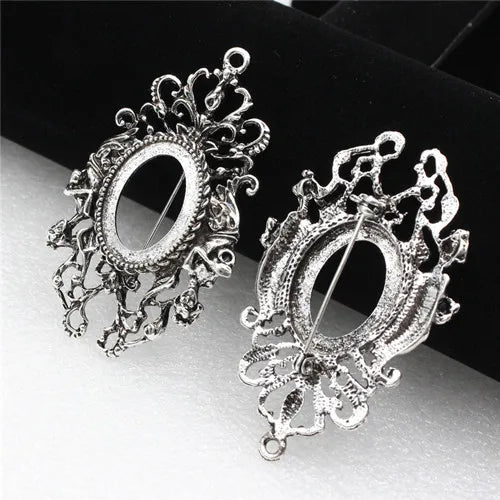 Vintage Oval Brooch Blank Setting Bezel Tray Base Mermaid Cabochons 5pcs/lot