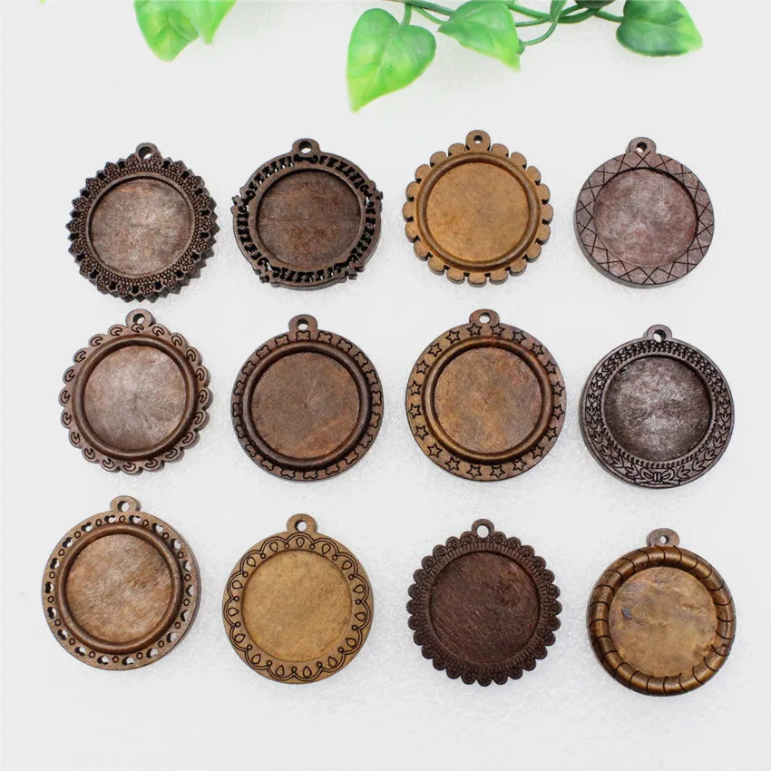 25mm Wooden Round Vintage Glass/Cabochon Frame Bezel Settings