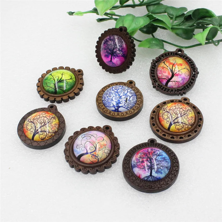 25mm Wooden Round Vintage Glass/Cabochon Frame Bezel Settings