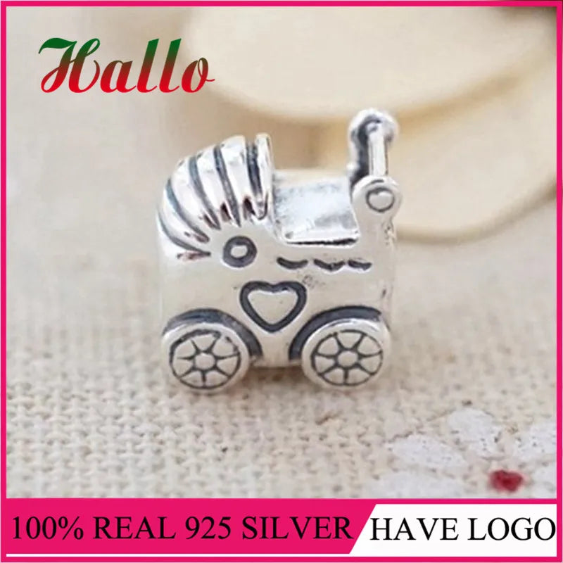 Sterling Silver 925 Baby Carriage Charm Bracelet Bead