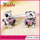 Silver 925 Teddy Bear Enamel Beads Charms Bracelet For Women