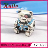 Silver 925 Teddy Bear Enamel Beads Charms Bracelet For Women