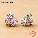 925 Sterling Silver Heart Charm with Clear Cz Stone for European Bracelet