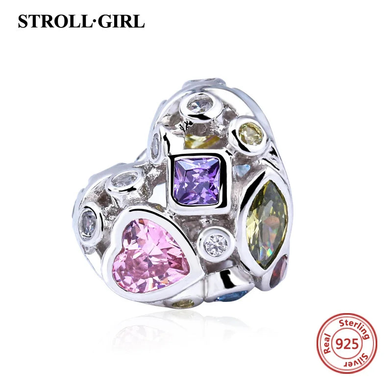 925 Sterling Silver Heart Charm with Clear Cz Stone for European Bracelet