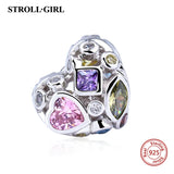 925 Sterling Silver Heart Charm with Clear Cz Stone for European Bracelet