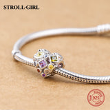 925 Sterling Silver Heart Charm with Clear Cz Stone for European Bracelet