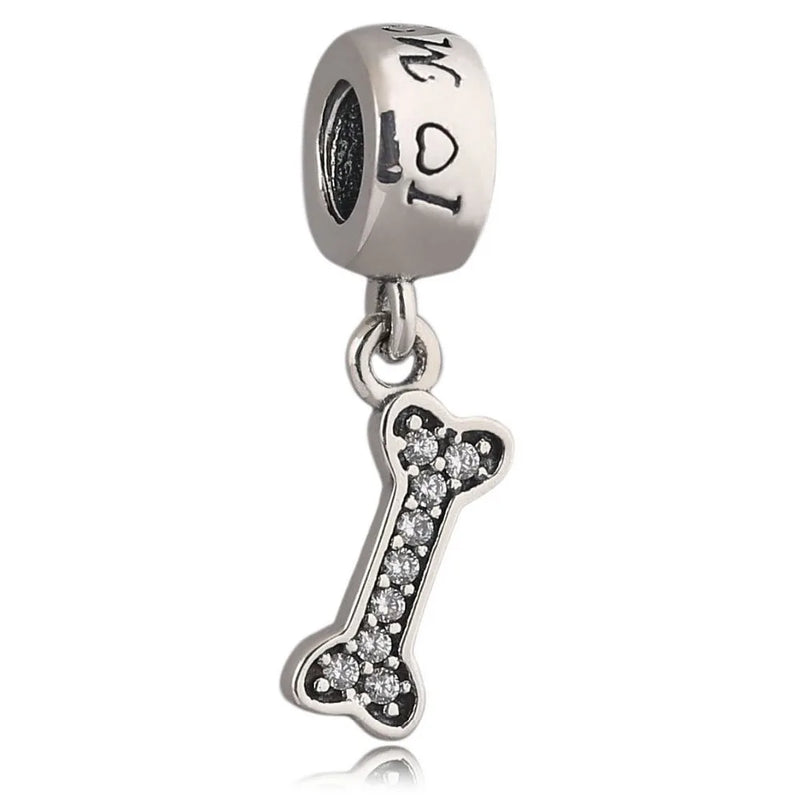 Sterling Silver Love My Dog & Bone Charm Bracelet DIY Jewelry