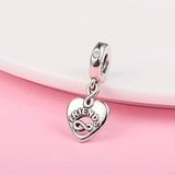 Sterling Silver Forever Heart Dangle Charm Bead for Jewelry Making