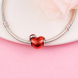 925 Sterling Silver Red Christmas Heart Beads for Jewelry Making