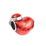 925 Sterling Silver Red Christmas Heart Beads for Jewelry Making