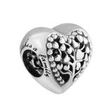 925 Sterling Silver Family Tree Heart Charm Bead for DIY Jewelry Making