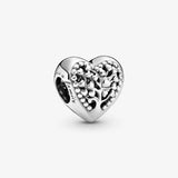 925 Sterling Silver Family Tree Heart Charm Bead for DIY Jewelry Making