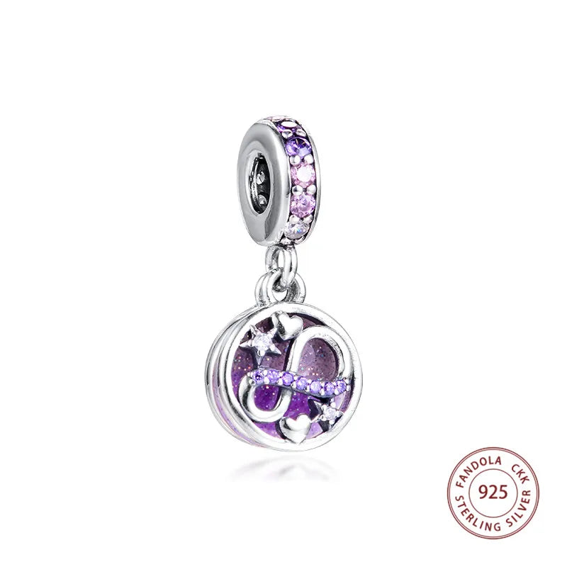 925 Sterling Silver Infinity Hearts & Stars Charms Beads for Women DIY Jewelry