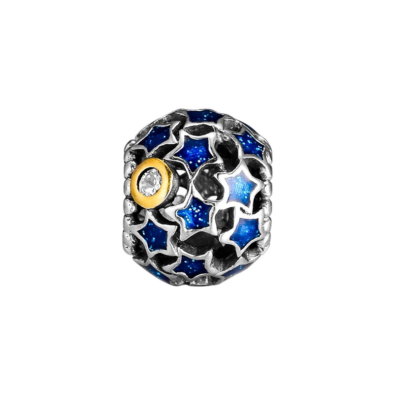 Night Sky Enamel Charm 925 Sterling Silver Beads for DIY Making Female Jewelry