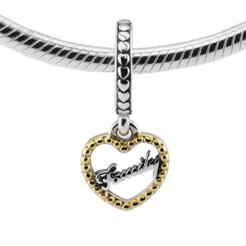 925 Sterling Silver Beads Loving Family Pendant Charm DIY Jewelry