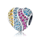 925 Sterling Silver Romantic Cz Love Heart Beads for Women