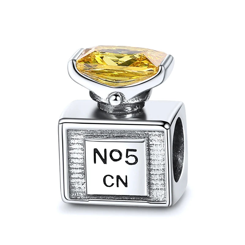 925 Silver Perfume Bottle Bead with Yellow Cz Stone for European Bracelets