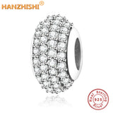 925 Silver Daisy Charm Bracelet with Clear Zircon Jewelry Berloque Summer