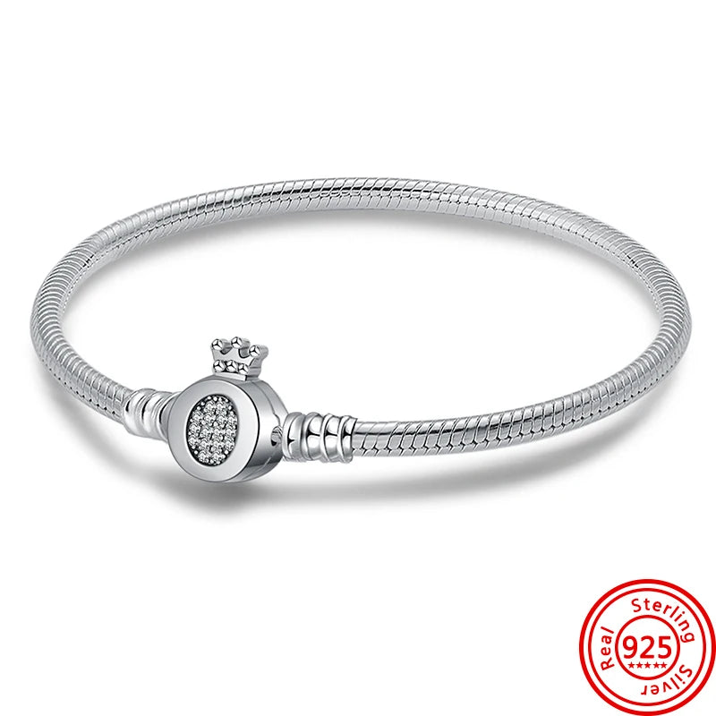 3mm Charms Bracelets Retro Leather 925 Silver Crown Bracelets Men Women
