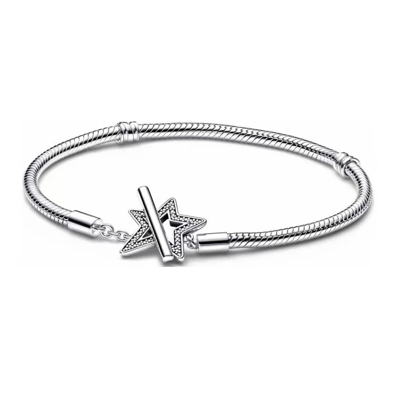 925 Sterling Silver Heart-shaped Pav? Buckle Snake Chain Bracelet