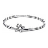 925 Sterling Silver Heart-shaped Pav? Buckle Snake Chain Bracelet