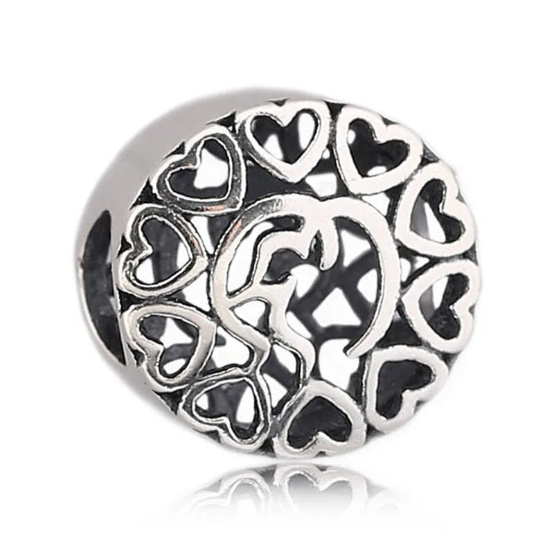 925 Sterling Silver Kiss In Heart Charm Bracelet Bead