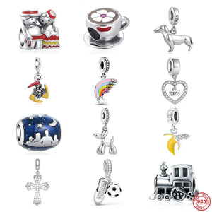 925 Silver Family Hearts & Dog Love Bracelet Charms Bead DIY