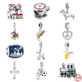 925 Silver Family Hearts & Dog Love Bracelet Charms Bead DIY