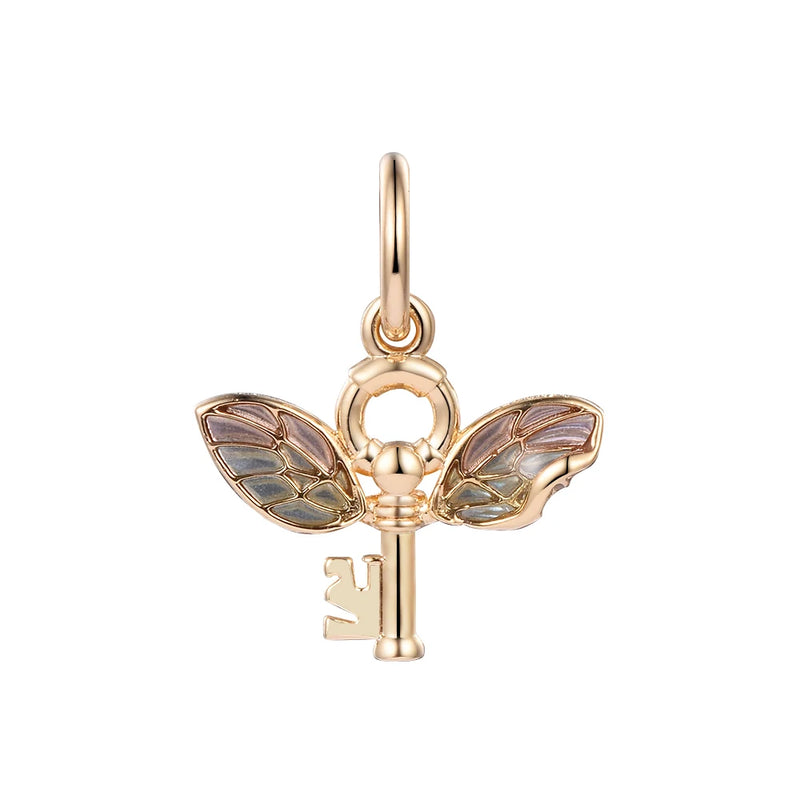 925 Sterling Silver Winged Key Pendant DIY Beads for Jewelry Making