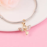 925 Sterling Silver Winged Key Pendant DIY Beads for Jewelry Making