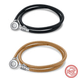 3mm Retro Leather Bracelet Silver Crown Charms Women Jewelry