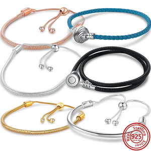 925 Silver Snake Chain Slider Charm Bracelet for Women DIY