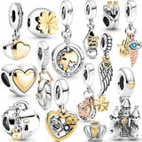 925 Silver Charms Bracelet Crown Love Locks Bead Eyes Horseshoe Pendant